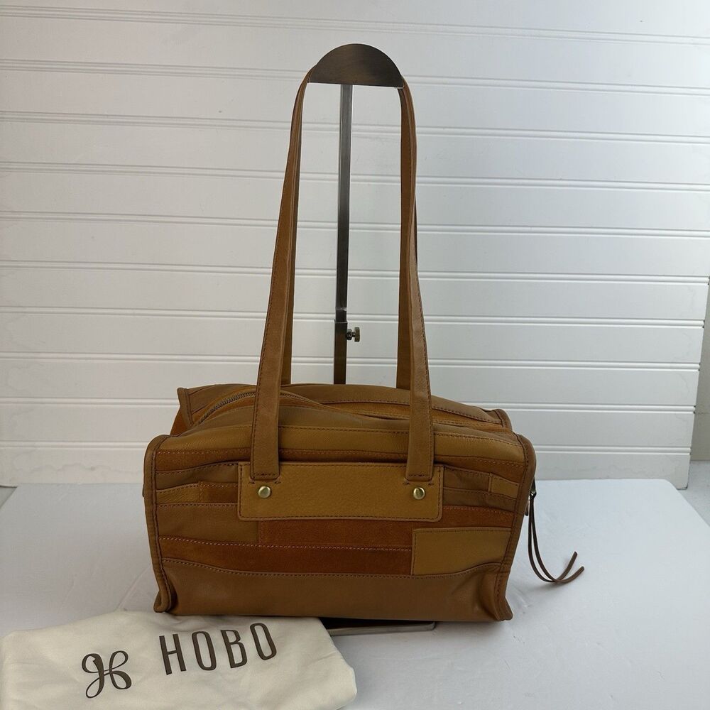 HOBO Patchwork Leather Satchel in Tan and Brown